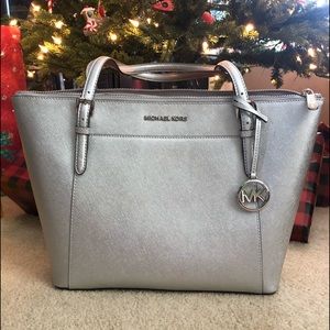 NWT- Michael Kors Silver Metallic Leather Tote
